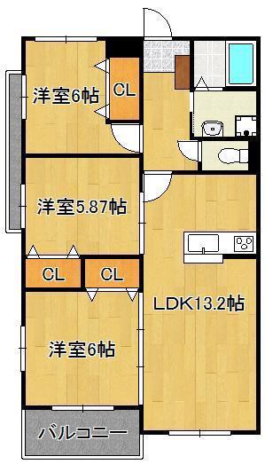 ブランボヌール小倉(3LDK/5階)の間取り写真