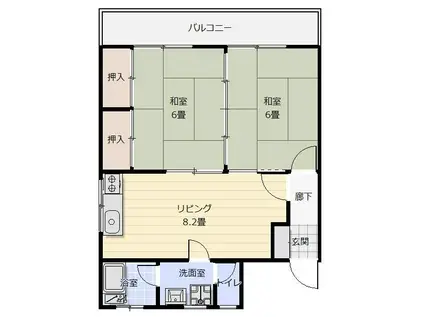 有田興産ビル(2LDK/4階)の間取り写真