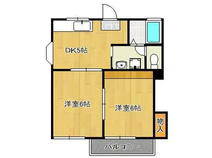 ナンバーワン(2DK/1階)の間取り写真