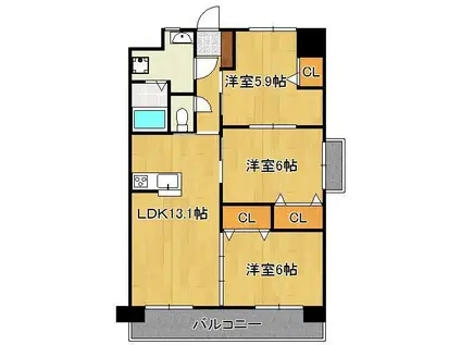 フローラ菜園場(3LDK/4階)の間取り写真