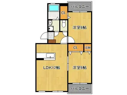 エスベランサ南小倉(2LDK/1階)の間取り写真