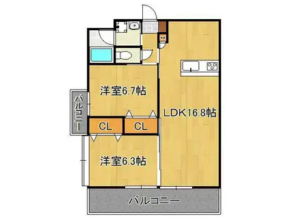フェルト1021(2LDK/11階)の間取り写真
