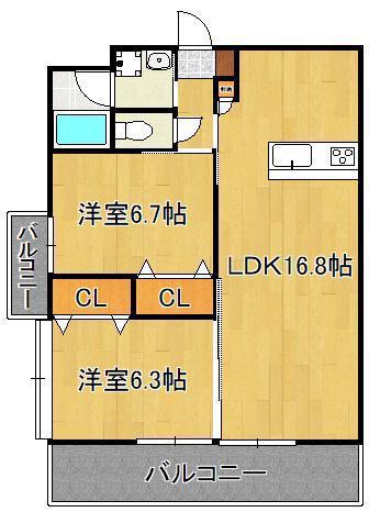 フェルト1021(2LDK/4階)の間取り写真