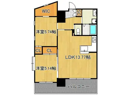 ウィングス西小倉(2LDK/7階)の間取り写真