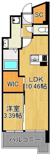 ウィングス西小倉(1LDK/12階)の間取り写真