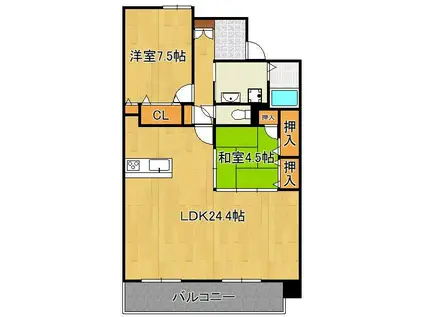 グランドパレスロイヤルコート大手町(2LDK/4階)の間取り写真