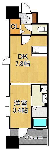 ギャラン竪町NEO(1DK/3階)の間取り写真