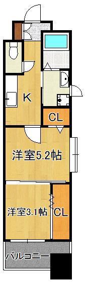 ギャラン竪町NEO(2K/16階)の間取り写真