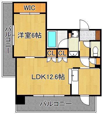RJRプレシア西小倉駅前(1LDK/13階)の間取り写真