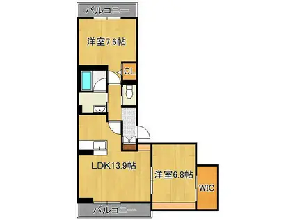 SEAGODDESS 緑ヶ丘(2LDK/2階)の間取り写真