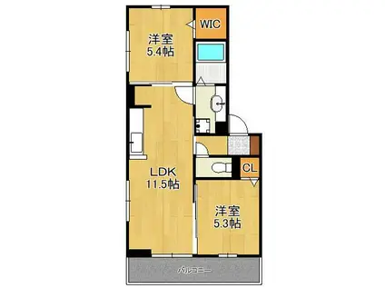 シトラスコートあさひヶ丘(2LDK/2階)の間取り写真