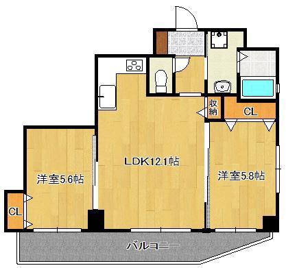 ル・シエル(2LDK/8階)の間取り写真
