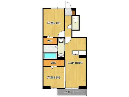 ファミールヴィラ B棟(2LDK/1階)の間取り写真