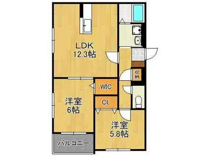 LA PAUSE ATAGO(2LDK/3階)の間取り写真