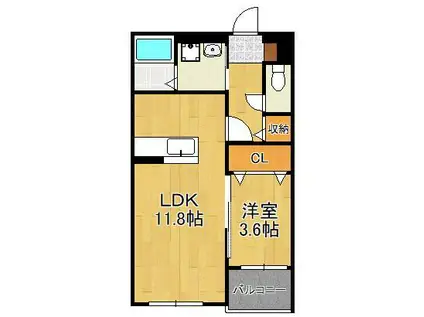 LA PAUSE ATAGO(1LDK/3階)の間取り写真