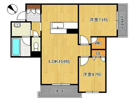 シャーメゾンシエロ(2LDK/2階)の間取り写真