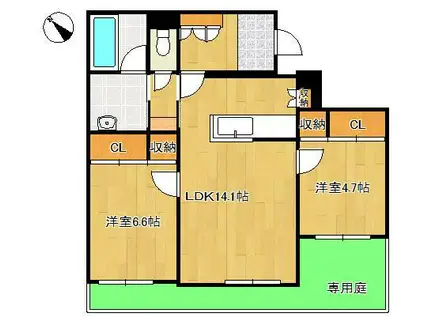 シャーメゾンシエロ(2LDK/1階)の間取り写真