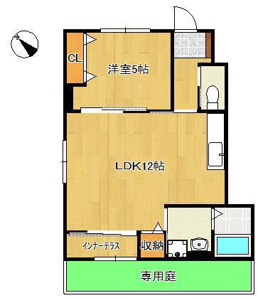プランドール リサ(1LDK/1階)の間取り写真