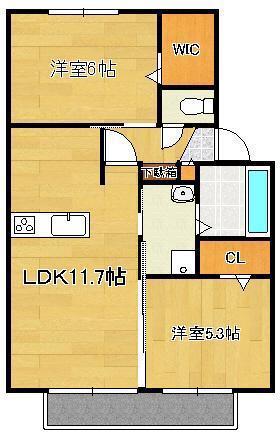 ヴィルヌーブ中間ノース(2LDK/1階)の間取り写真