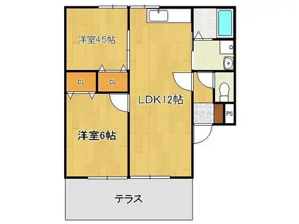 インビレッジ水巻(2LDK/1階)の間取り写真