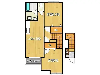 どんどんハウスⅡ(2LDK/2階)の間取り写真