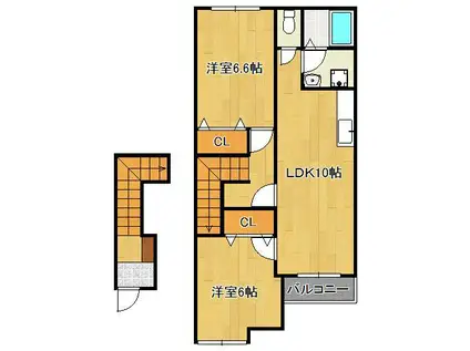 どんどんハウスⅡ(2LDK/2階)の間取り写真