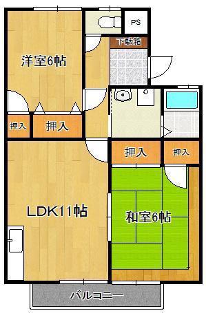 ウイングK(2LDK/2階)の間取り写真