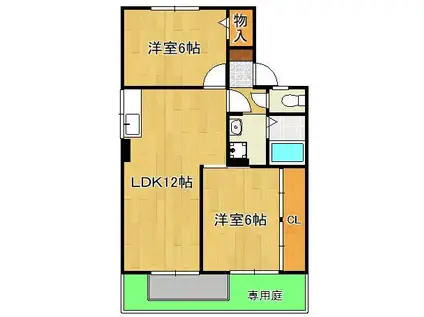 シャトレー松風A棟(2LDK/1階)の間取り写真