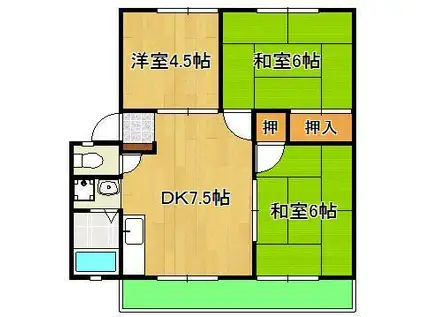 サンビレッジ岡垣B棟(3DK/1階)の間取り写真