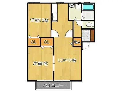 ウイングA(2LDK/1階)の間取り写真