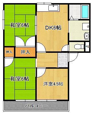 コーポロイヤル飛鳥(3DK/2階)の間取り写真