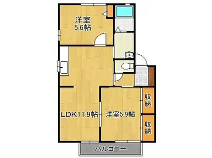 リベール伊左座 A棟(2LDK/2階)の間取り写真