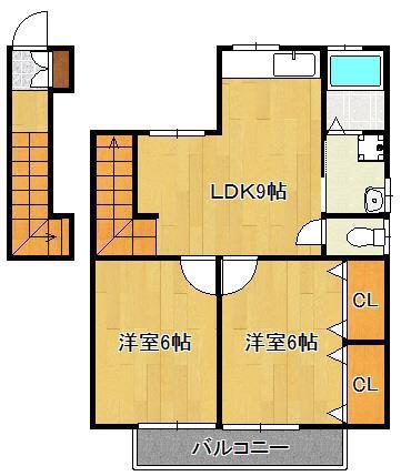 グランドハイツ海老津(2LDK/2階)の間取り写真