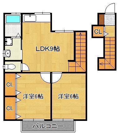 グランドハイツ海老津(2LDK/2階)の間取り写真