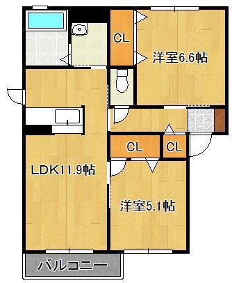 シャーメゾンサンライズA棟(2LDK/2階)の間取り写真