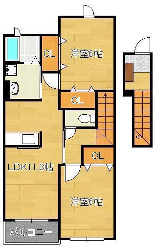グリーンヒルズ旭C棟(2LDK/2階)の間取り写真