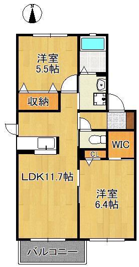 シャーメゾン吉田 B棟(2LDK/2階)の間取り写真