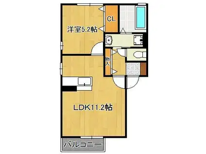 ボヌールアンドゥロワB(1LDK/2階)の間取り写真