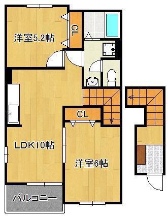 セレーノ広江Ⅰ(2LDK/2階)の間取り写真