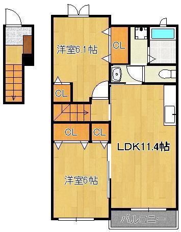エテルノフェリーチェⅢ(2LDK/2階)の間取り写真