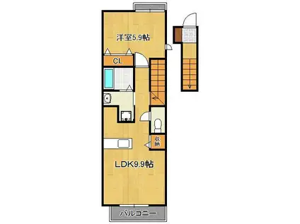 メゾンコスミティーⅡB棟(1LDK/2階)の間取り写真