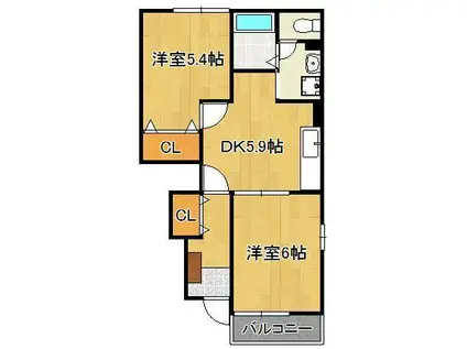 サンハイム柿の木A棟(2DK/1階)の間取り写真