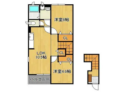 クレストールアサノA棟(2LDK/2階)の間取り写真