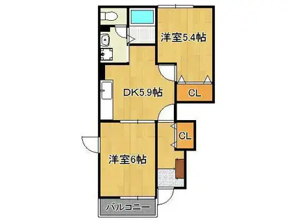 サンハイム柿の木C棟(2DK/1階)の間取り写真