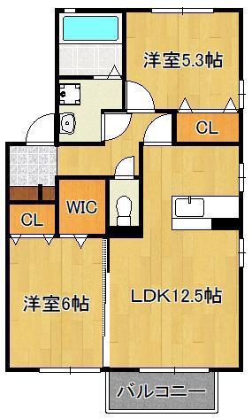 ボヌール コートB棟(2LDK/2階)の間取り写真