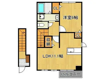 エスポワール 中間(1LDK/2階)の間取り写真