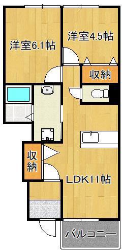クオーレ海老津(2LDK/1階)の間取り写真
