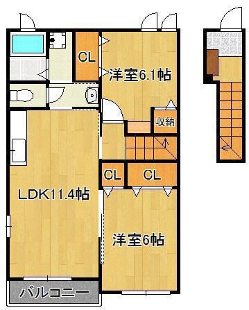 ブランミュール水巻C(2LDK/2階)の間取り写真