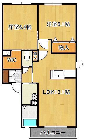 プリマベーラ2 A棟(2LDK/2階)の間取り写真