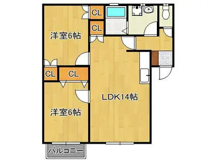 エクセレントK C棟(2LDK/2階)の間取り写真